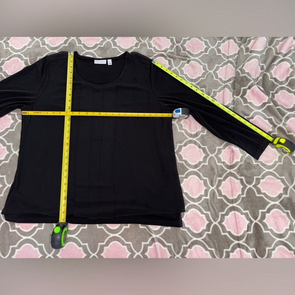 Susan Graver Classic Black Layered Pleated Front Long Sleeve Blouse Size XL - Picture 6 of 7